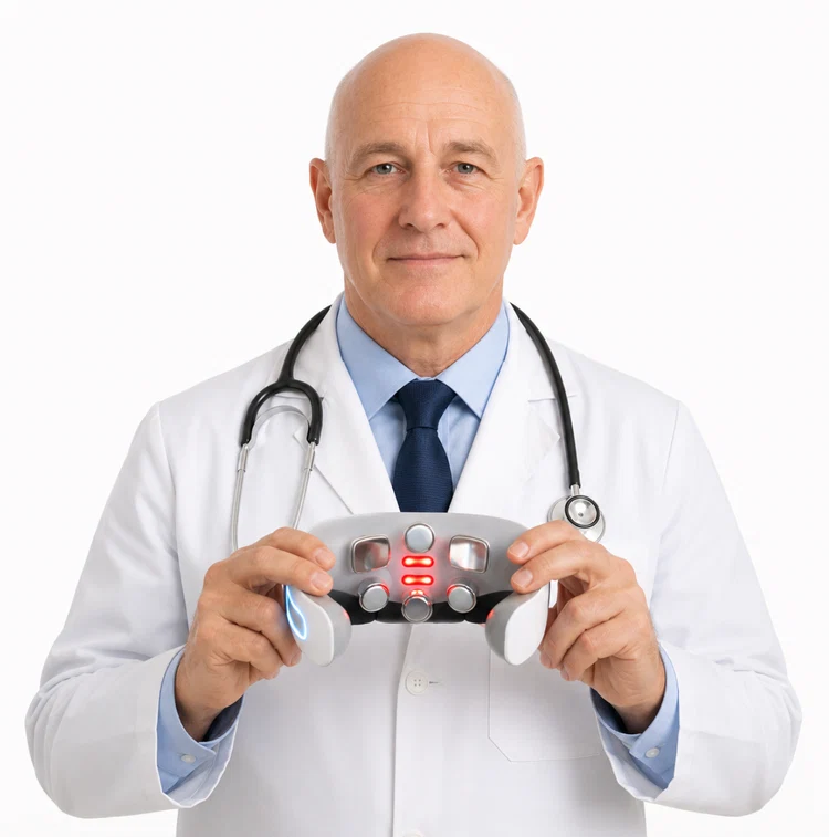 Physician holding the Solvraa MagicPro 3.0 neck device